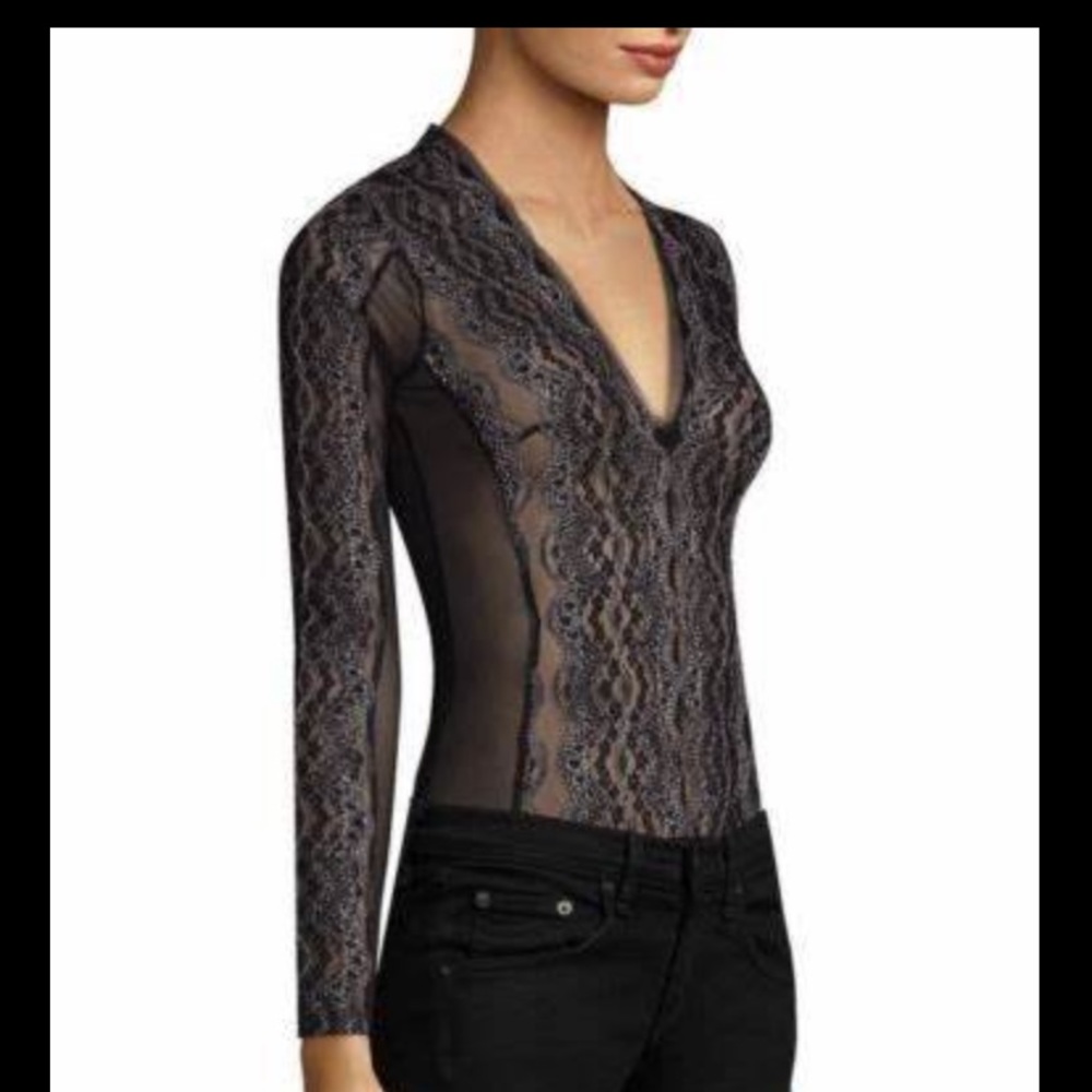 MAX AZRIA Theo Lace Bodysuit Size XXS Black Combo